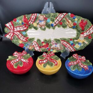 Kaldun & Bogle Christmas Platter 17.75” + 3 Bowls Holiday Serving Set
